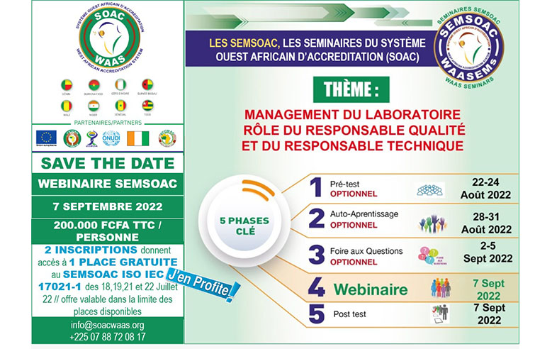 SOAC - Webinaire du 07 septembre 2022 sur le thème : "Management des laboratoires : rôle du Responsable Qualité et du Responsable Technique"