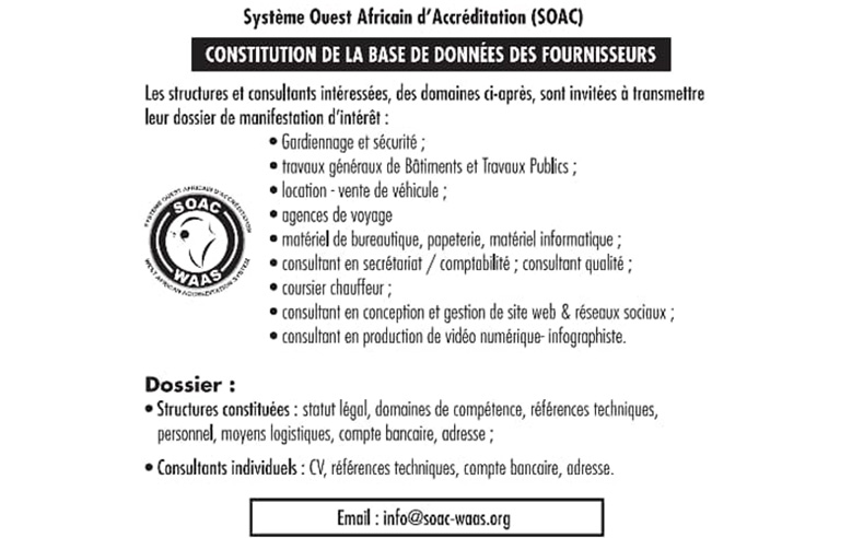 SOAC - CONSTRUCTION DE LA BASE DE DONNEES DES FOURNISSEURS